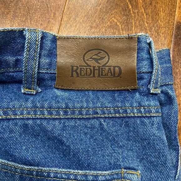 Redhead Vintage Outdoors Hunting Denim Blue Jeans With Tan Chaps Men's 36 x 32 - Picture 2 of 10